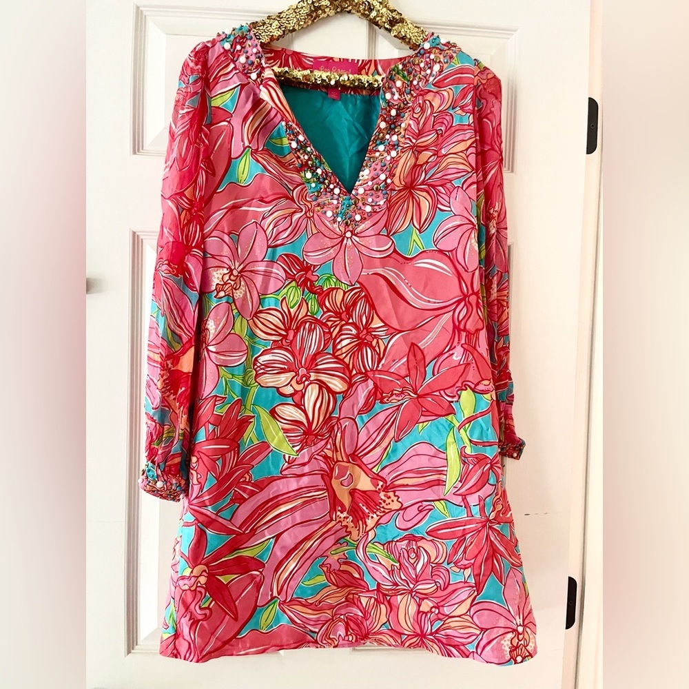 Lilly Pulitzer Jubilee Seamus Beaded Silk Dress Size 2